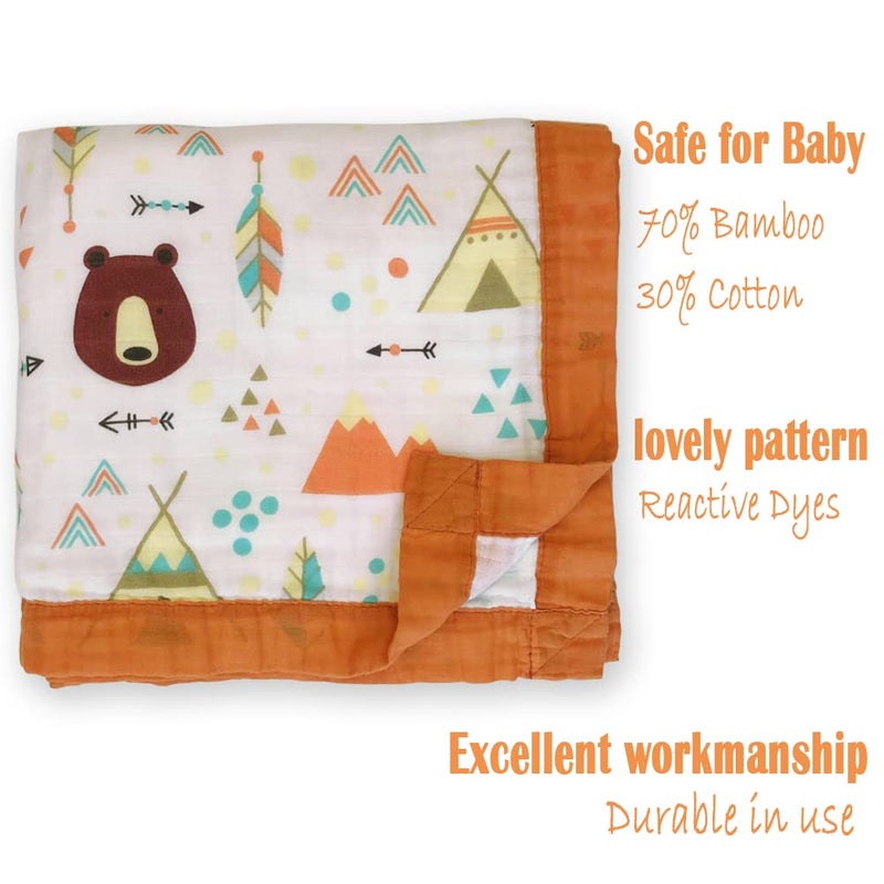 Farmer Mani Muslin Soft Swaddle Blanket, Baby Blankets for Boys Girls Toddler, Multiple Layer Swaddle Wrap, Practical Size 43 X 45 inchs (Fox Bear) - Image 4